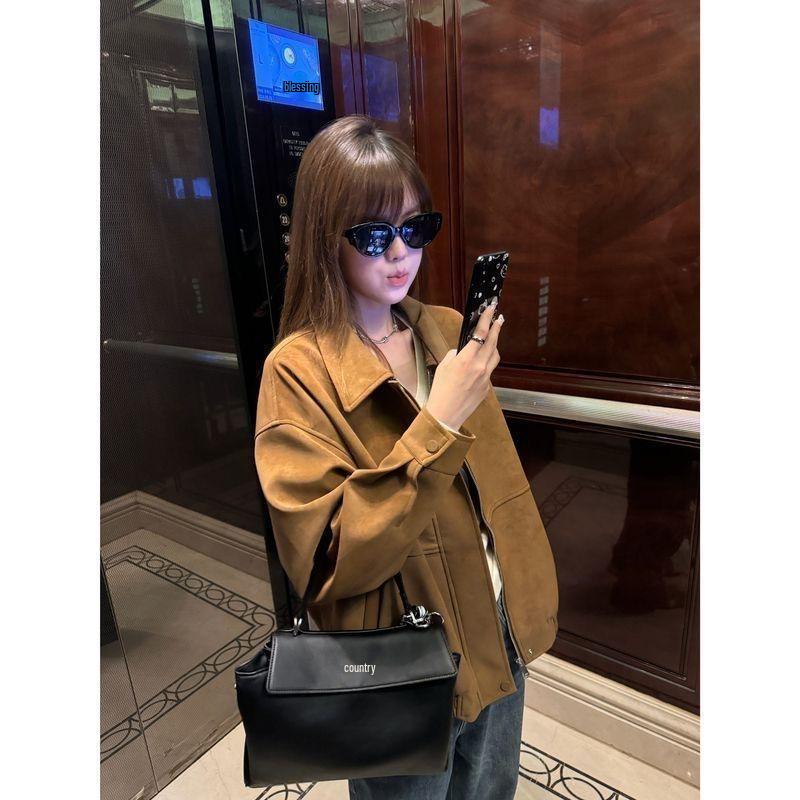 Women's Retro Suede Lapel Jacket - Casual, Versatile, Slimming Outerwear for Spring & Autumn