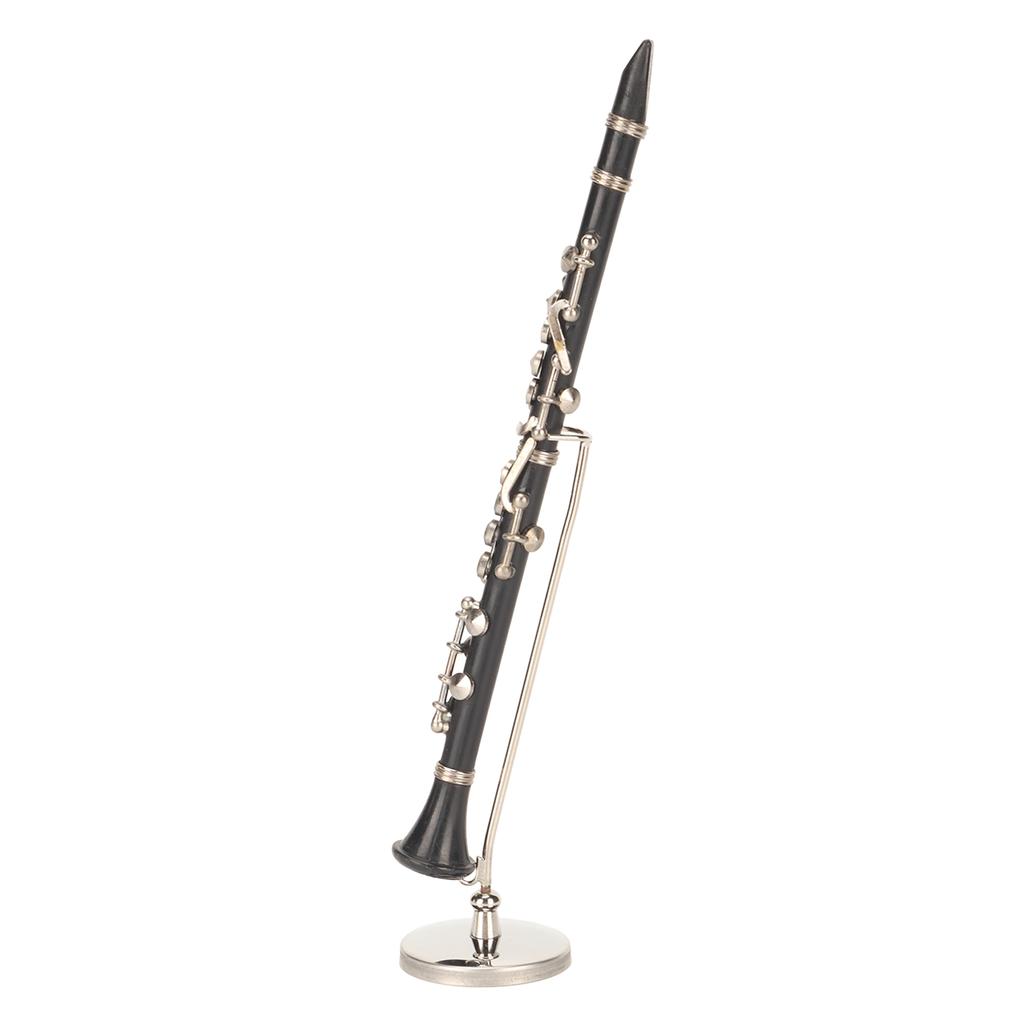 Miniature Clarinet Replica with Stand and Case Mini Musical Instrument Dollhouse Model Ornament 6.3