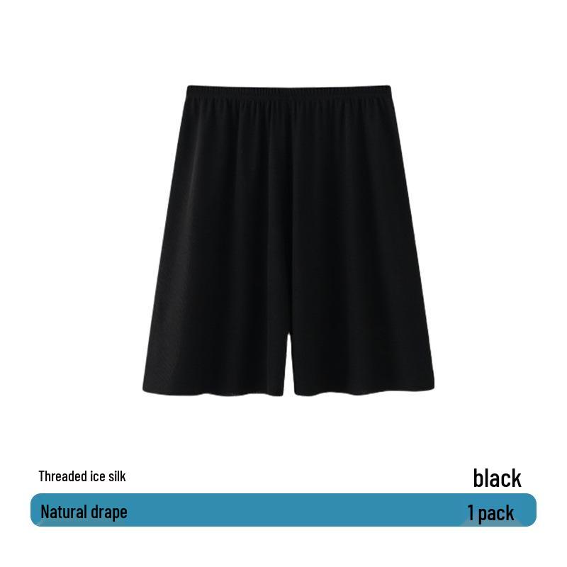 Men's Summer Ice Silk Pajama Pants, Plus Size, Lightweight, Loose-Fit, Five-Point Shorts