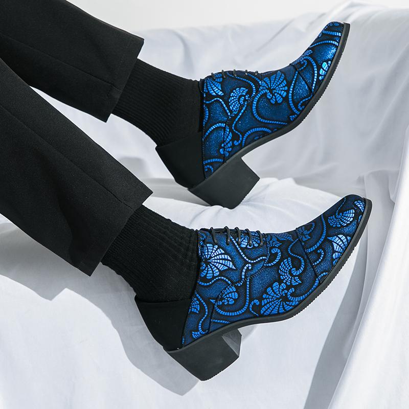 Fashion High End Brand Men's Business Dress Shoes Luxurious High Heels Versatile Banquet Shoes Men’s Split Leather Shoes Trendy Prints