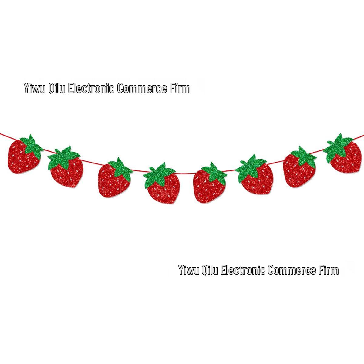 Strawberry Themed 1st Birthday Party Banner and Paper Flower Decor Set