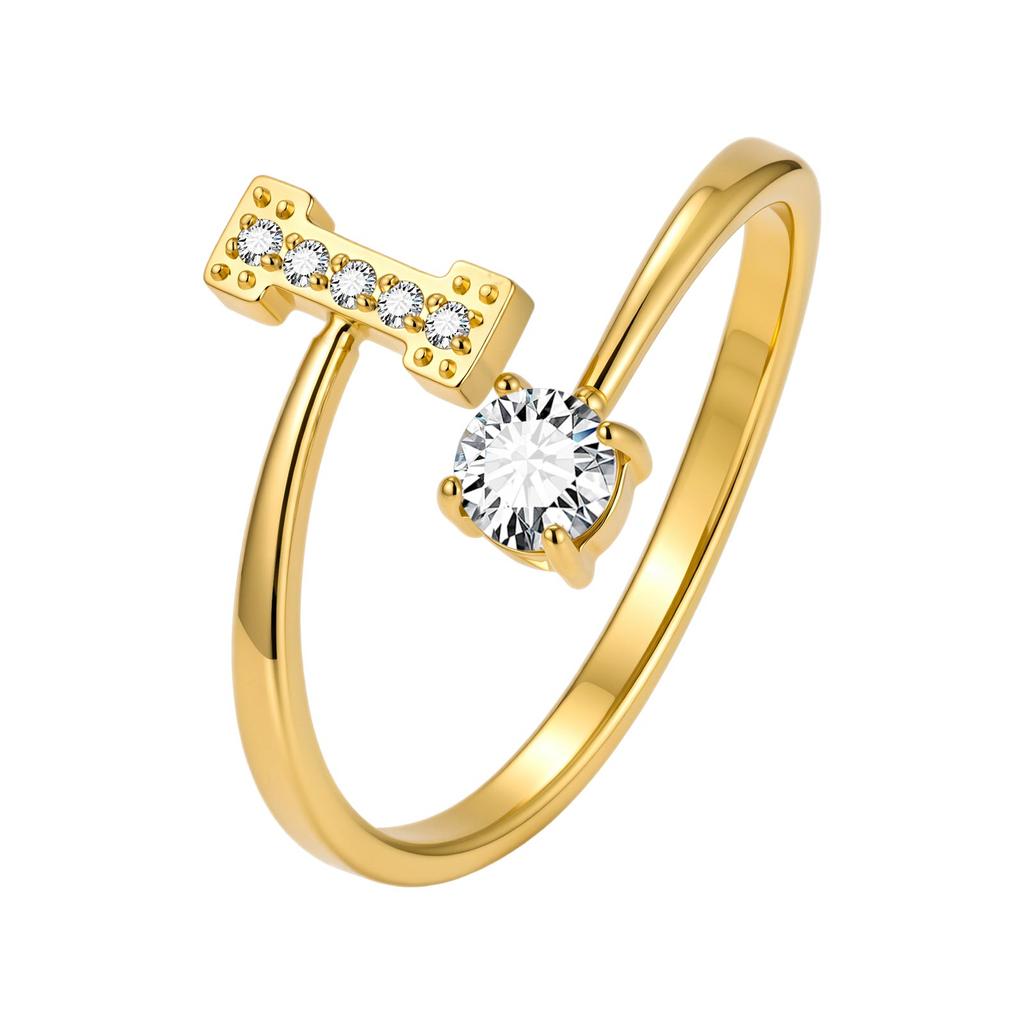 Chic Zircon Initial A-Z Letter Rings for Women Girls Adjustable Opening Ring Name Alphabet Female Wedding Fashion Jewelry Gift