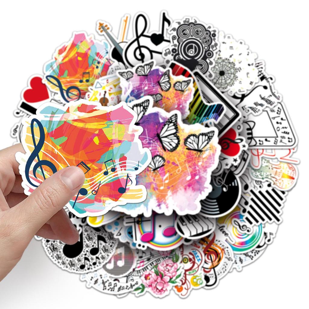 50-Piece Creative Music Notes Waterproof Stickers for Journaling, Deco, Suitcases, and Phone Cases