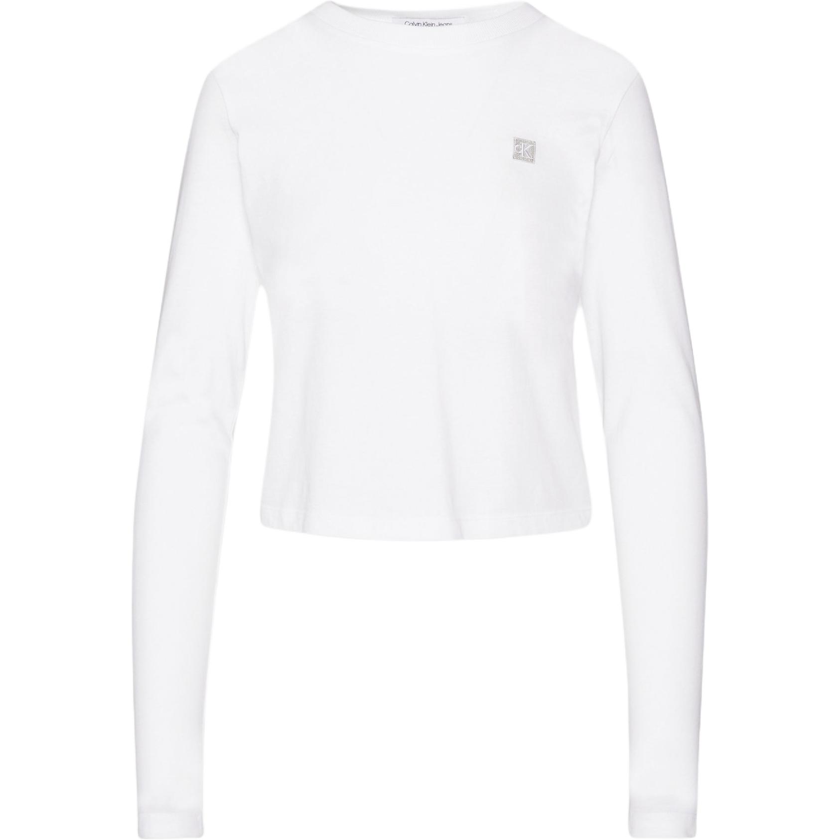

Calvin Klein Letter Badge Solid Fit Crew Neck Long Sleeve T-Shirt Women Tops Bright-White J20J222884-YAF S