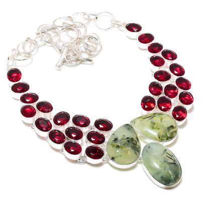 Prehnite, Garnet Gemstone 925 Sterling Silver Jewelry Necklace 18" n3D76