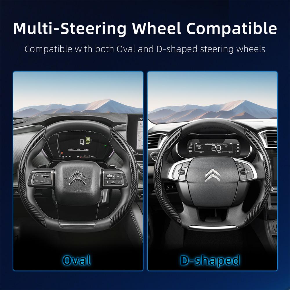 Suitable for Citroen Carbon Fiber Texture Steering Wheel Cover with Segmented Quick-Release Design, Durable Black Accessories for Models Such as C3, C