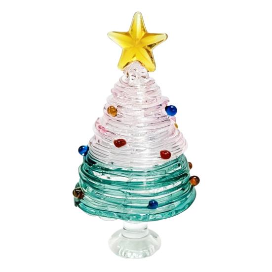 Seasonal Home Festive Ornament Glazed Christmas Tree Figurine, Colorful Miniature Xmas Decor, Handcrafted Exquisite Gift for Colleagues Glass