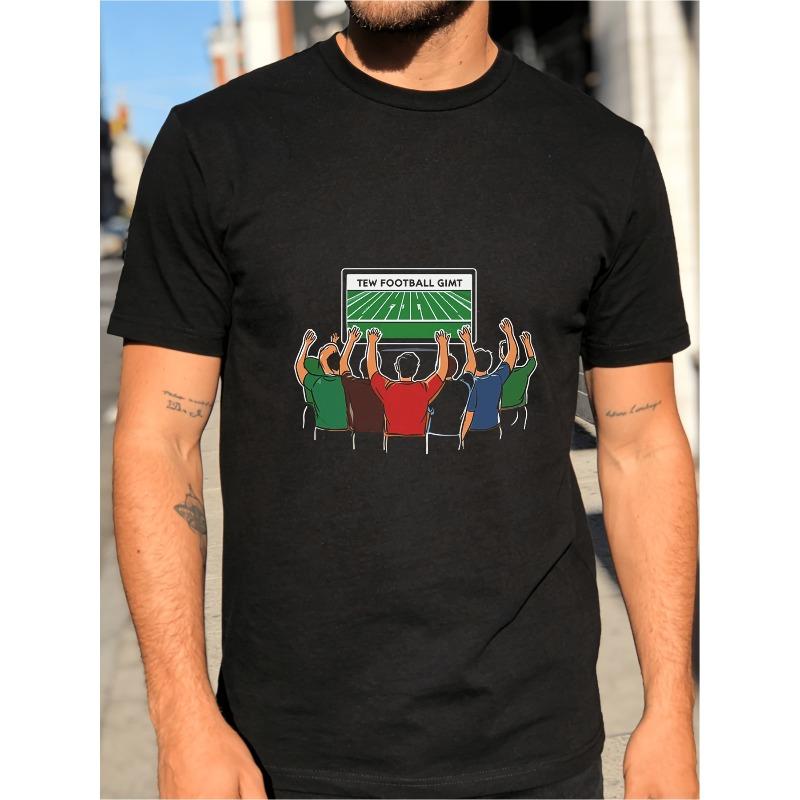 

European sizes Men S Round Neck T-Shirt Featuring Tew Football with Fans Cheering on The Screen, Designed for Comfort And Breathability 2XL чёрный