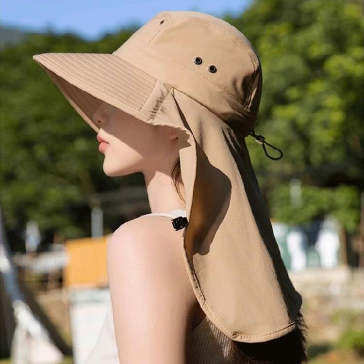 Women Sun Hat Bucket Hat with Large Shawl for Travel Hiking Shopping