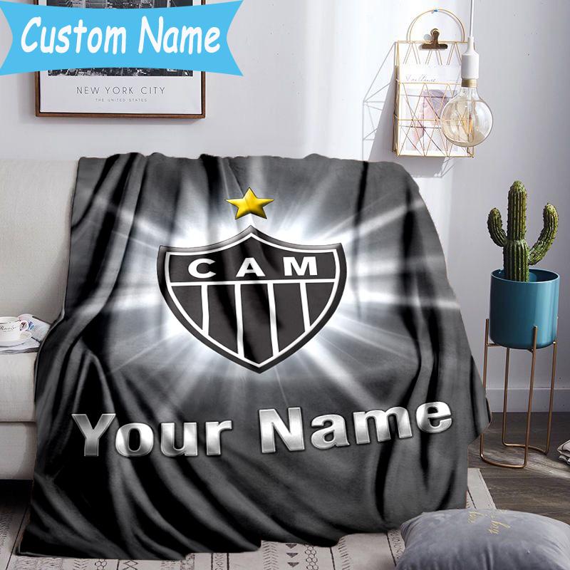 Custom Name Atletico Mineiro Flannel Blanket, Use for Birthday/Holiday Gift, Soft Blanket for Sofa/Bed/Camping/Office, Home Decor