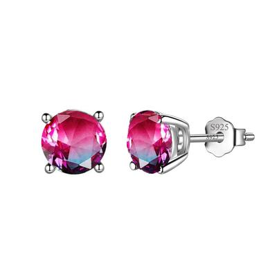 Brincos Pequenos Clássicos de Quatro Garras em Luxo Leve com Pedra de Turmalina de Mudança Gradual Redonda Brincos de 8mm