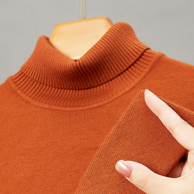 Men's High Neck Knit Sweater - Warm Solid Color Pullover for Middle-aged and Young Men