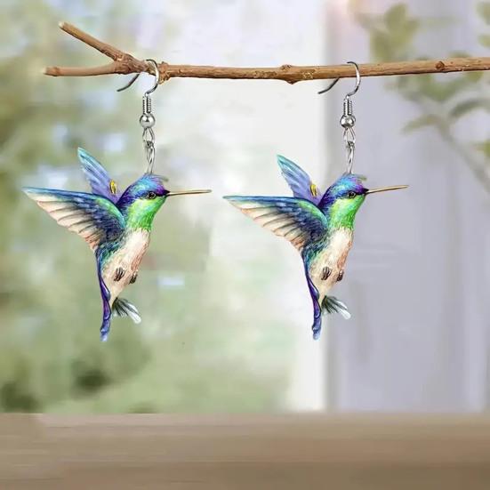 1 Pair Acrylic Colorful Bird Dangle Earrings 2D Hummingbird Hook Earrings Hypoallergenic Women Bird Drop Earrings Fashion Jewelry