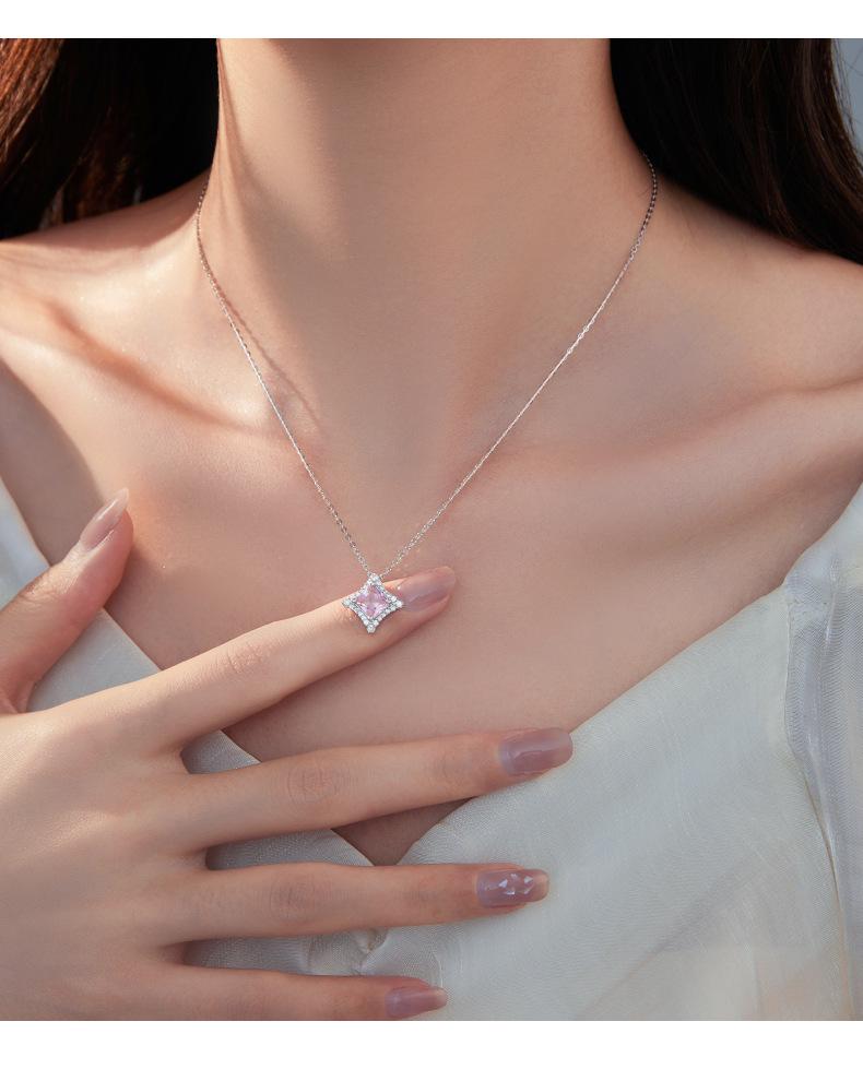 Banyan Tree Sterling Silver Diamond-Shaped Light Necklace for Women - Summer Luxury Square Clavicle Chain