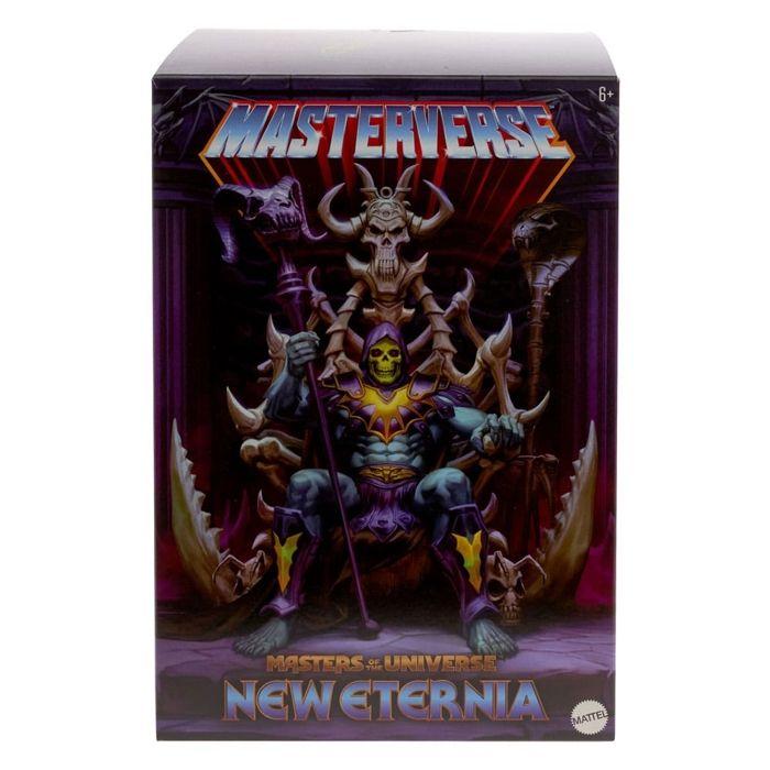 Masters of the universe masterverse coffret avec figurine articulée skeletor et trône, bougeoirs lumineux, capuche et cape
