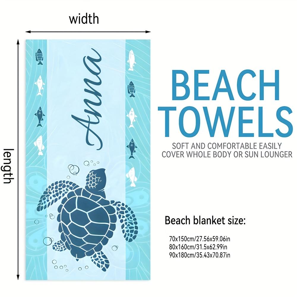 Custom Sea Turtle Beach Towel Personalized Name Microfiber Bath Towels Quick Dry Swimming Pool Lounger Blanket All Season Use