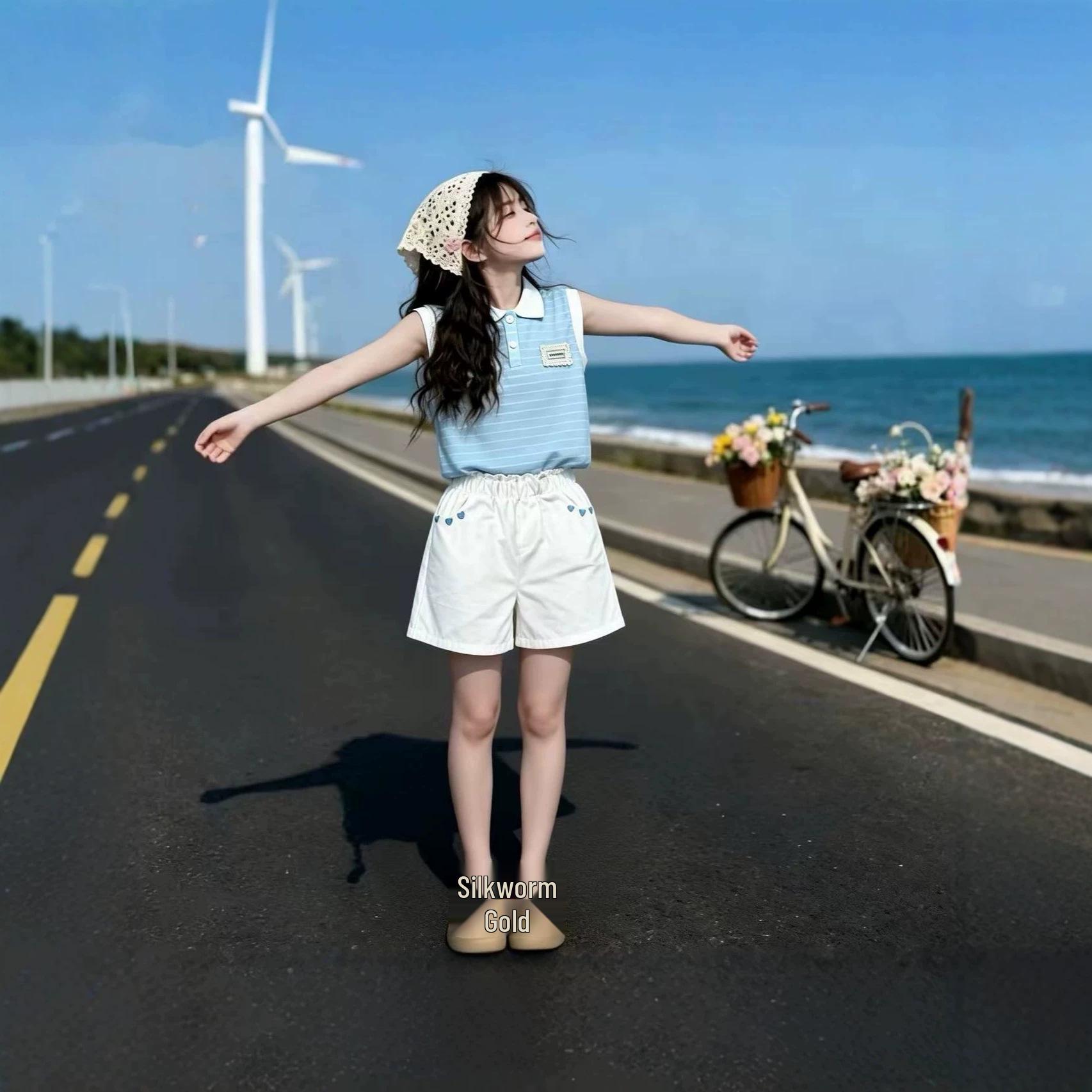Girls Summer Polo Shirt & Shorts Set: 2026 Korean Style Fashionable & Casual Wear 110 cm
