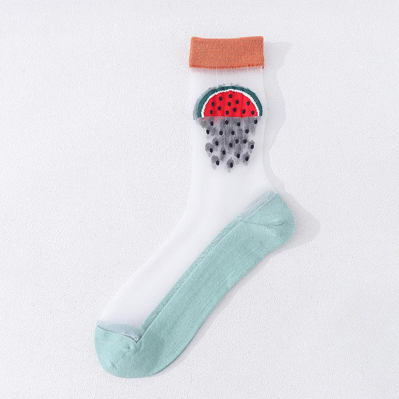 1Pair Japanese Korea Style Socks Women's Casual Creative Transparent Silk Trend Fruit Print Ultrathin Glass Silk Socks