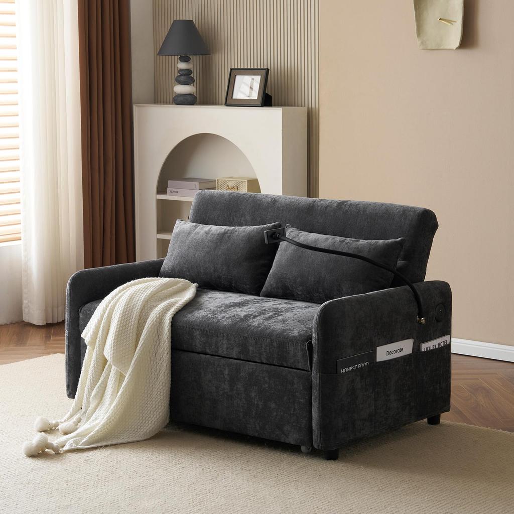 Sofa Bed Flieks 2-seater Sofa with Sleep Function, Adjustable Backrest, USB Ports and Mobile Phone Holder