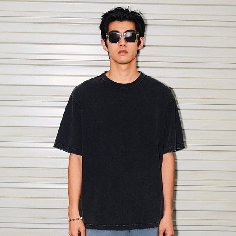 

HM Men s T-shirt 2025 Summer New Fashion Trendy Casual Loose Design Washed T-shirt 1288286 Black 180/116(XL)