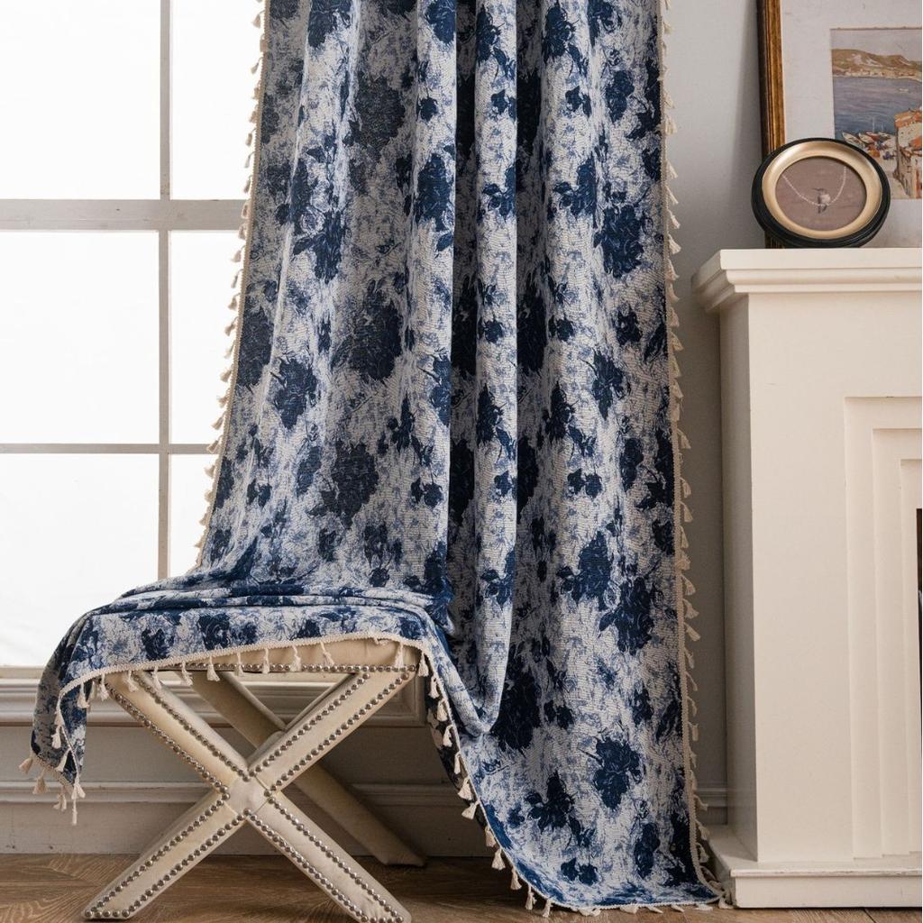 Curtains flower jacquard fringed curtains finished kitchen curtain bay window semi-blackout direct supply