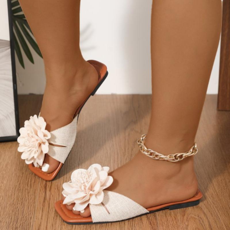 Fashion Women Flower Flat Slippers Casual Walking Shoes Female  Summer Fashion Dress Sandals Outdoor  Shallow Zapatillas Mujer