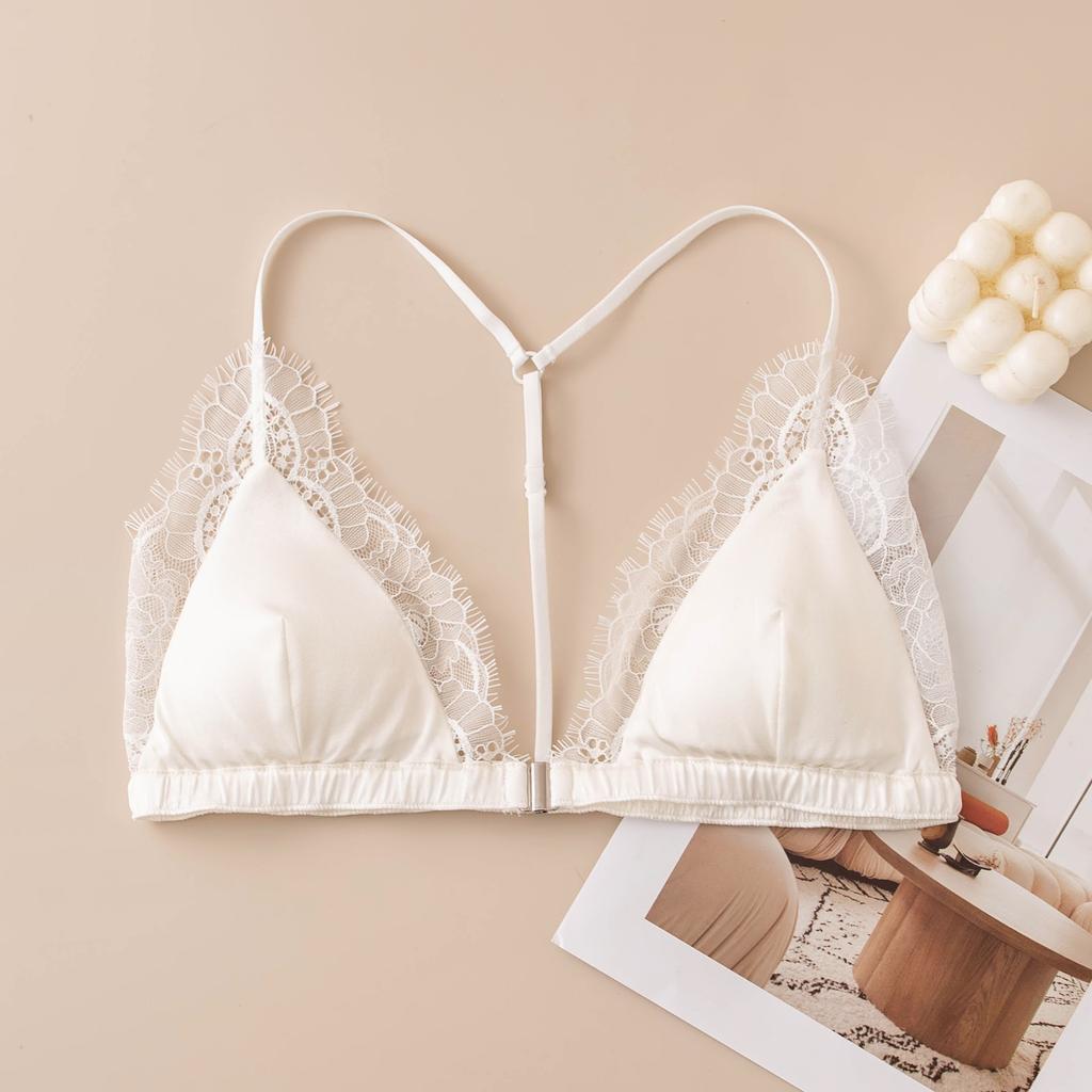 Front buckle triangular cup small chest gathered without steel ring lace bra