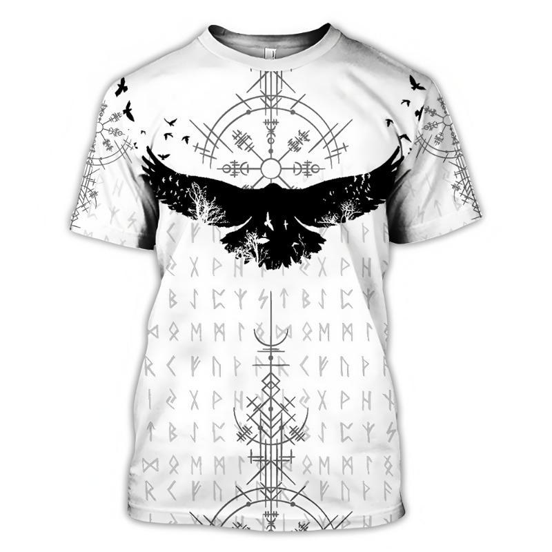 Trendy Men's Clothing Graphic T-shirts 3D Digital Printing Viking Element Pattern Short Sleeved Loose Round Neck Top for Men
