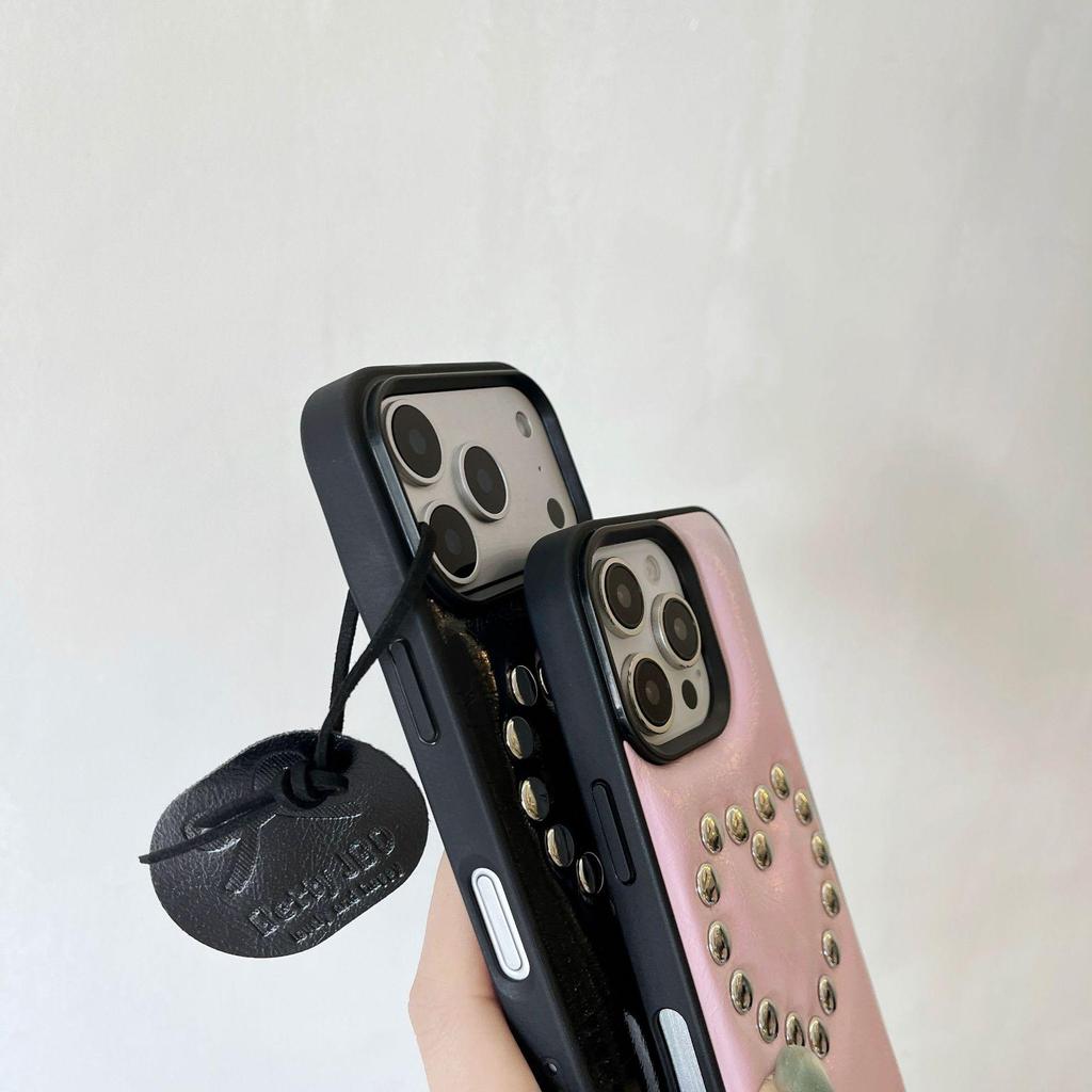 iPhone 17 Pro Max Case: High-End Leather Texture with 3D Rivets, Also Fits iPhone 16 Pro and iPhone 15