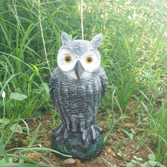 Plastic Owl Ornament Realistic Design Birds Scarecrow Owl Figure with Bright Yellow Eyes Birds Repellent Decorative Ornament