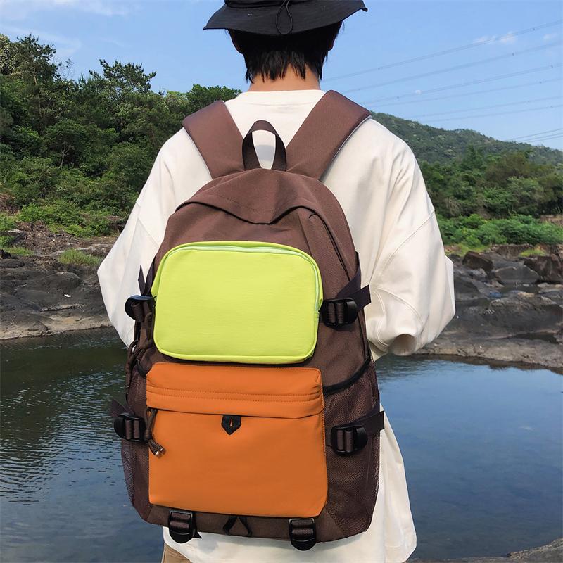 Contrast Nylon Backpack Student Schoolbag Large Capacity Computer Backpack