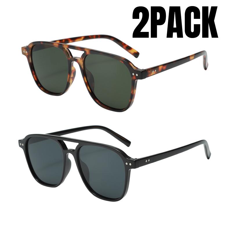 2PACK Fashion Double Bridges Pilot Women Sunglasses Retro Rivets Men Trending Gradient Sun Glasses Shades UV400