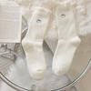 Female Autumn and Winter Plush and Thick Warm Embroidery Smiling Face Yuezi Tube Floor Socks