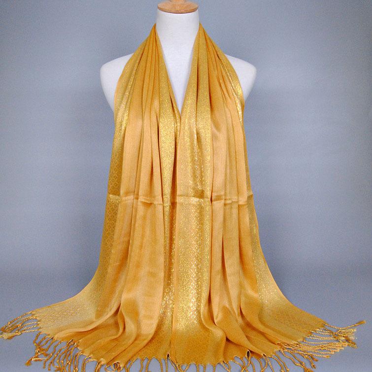 Monochrome Cotton and Linen Tassel Golden Silk Fashion Shawl Spring and Autumn Dual-purpose Scarf Headscarf
