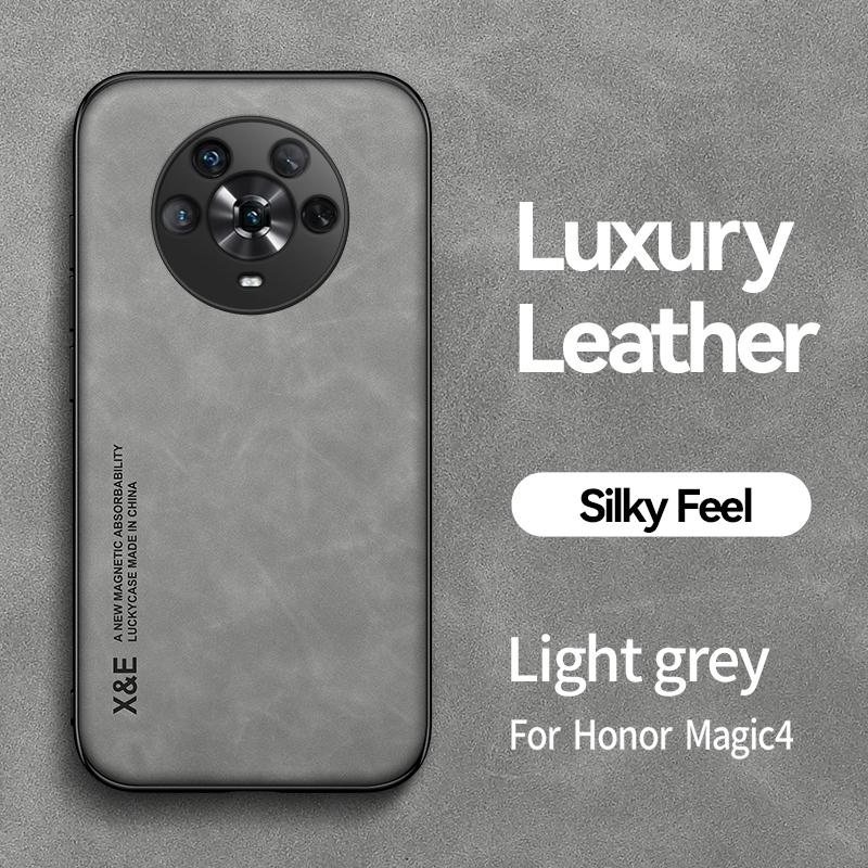För Honor Magic4 Pro PU Läder Magnetisk Bilhållare Telefonfodral Honor Magic 4 Pro 4Pro Magic4 Mjuk Ram Stötsäkert Baksida