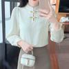 Fashion New 2024 Winter Chinese Style Long Sleeve Stand Collar Velvet Blouse Shirt Women Tops Blouses Shirts J807