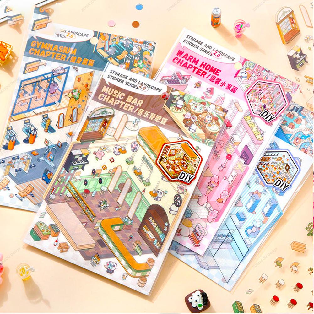 Cute 3D Diy Miniature Scene Landscaping Stickers Three-dimensional Sticker Visual Stacking Christmas Gift For Child Student