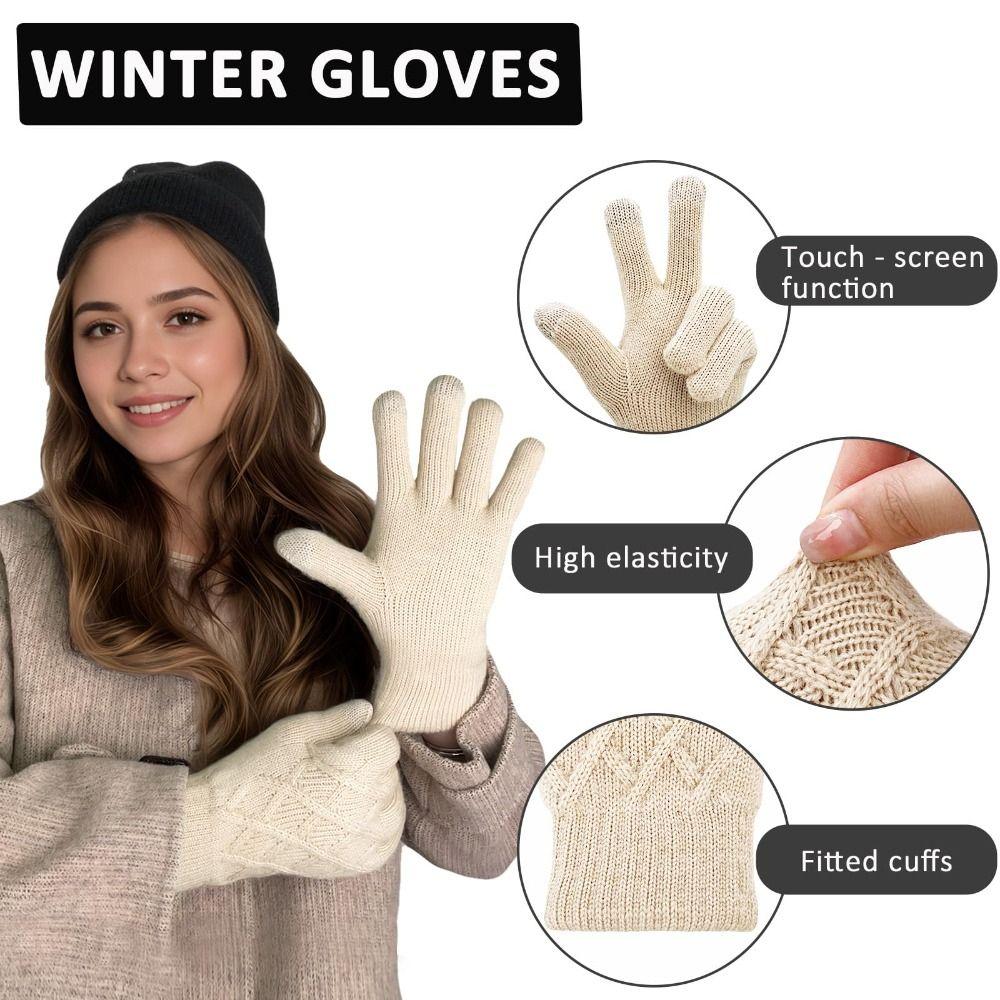 Double-layer Jacquard Gloves Fleece Lined Outdoor Sports Gloves Winter Warm Knitted Gloves