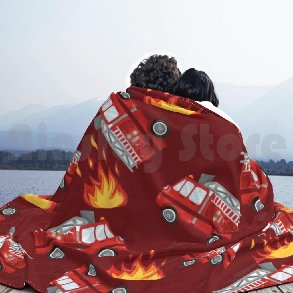 Red Fire Truck Blanket For Sofa Bed Travel Flames Fire Truck Fire Engine Red Firefighter Cool Kids Fireman
