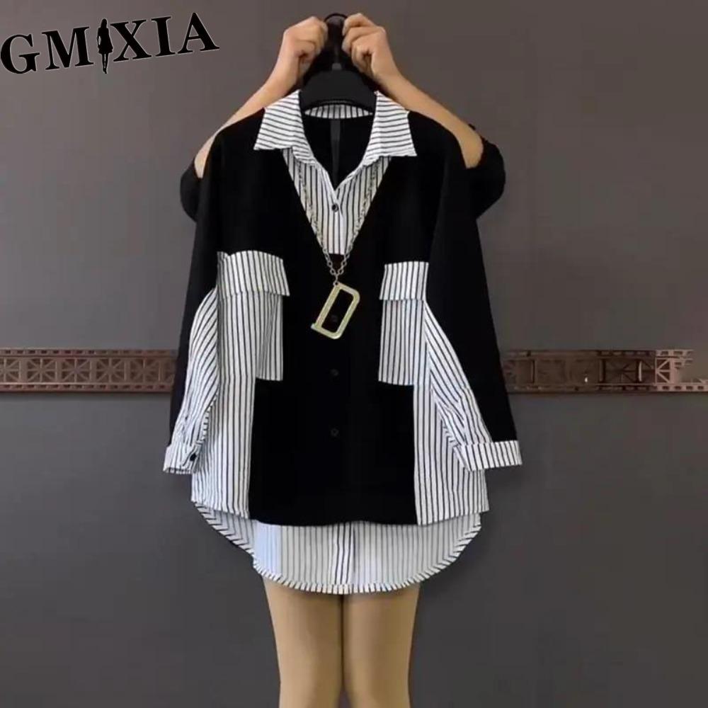 GMXIA Women's Fashion Casual Leisure Long Sleeve POLO Neck Blouses & Shirts