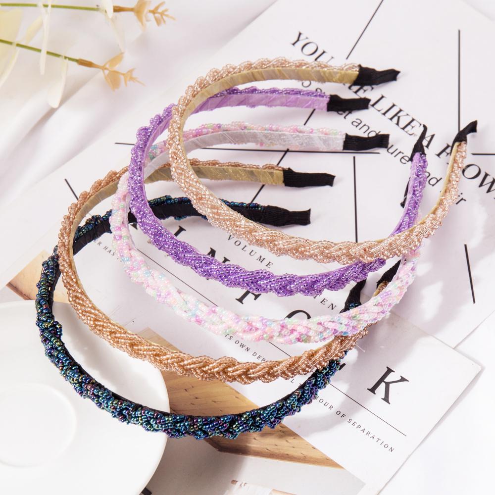 Retro Handgemacht Perlen Haarband Elastisches Damen Stirnband Haarschmuck Metall Kristall Zopf Kopfbänder Mädchen Haarreifen Kopfschmuck