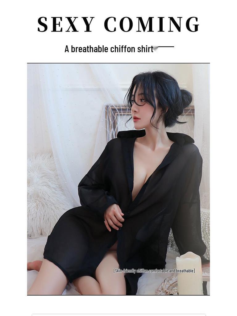 Plus Size Sheer Chiffon Open-Back Nightshirt