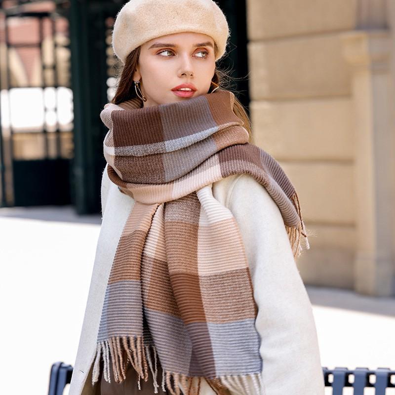 Womens Knitted Scarf With Fringe Warm Faux Cashmere Wrap Shawl Winter Unisex Stylish Accessory In Multiple Colors