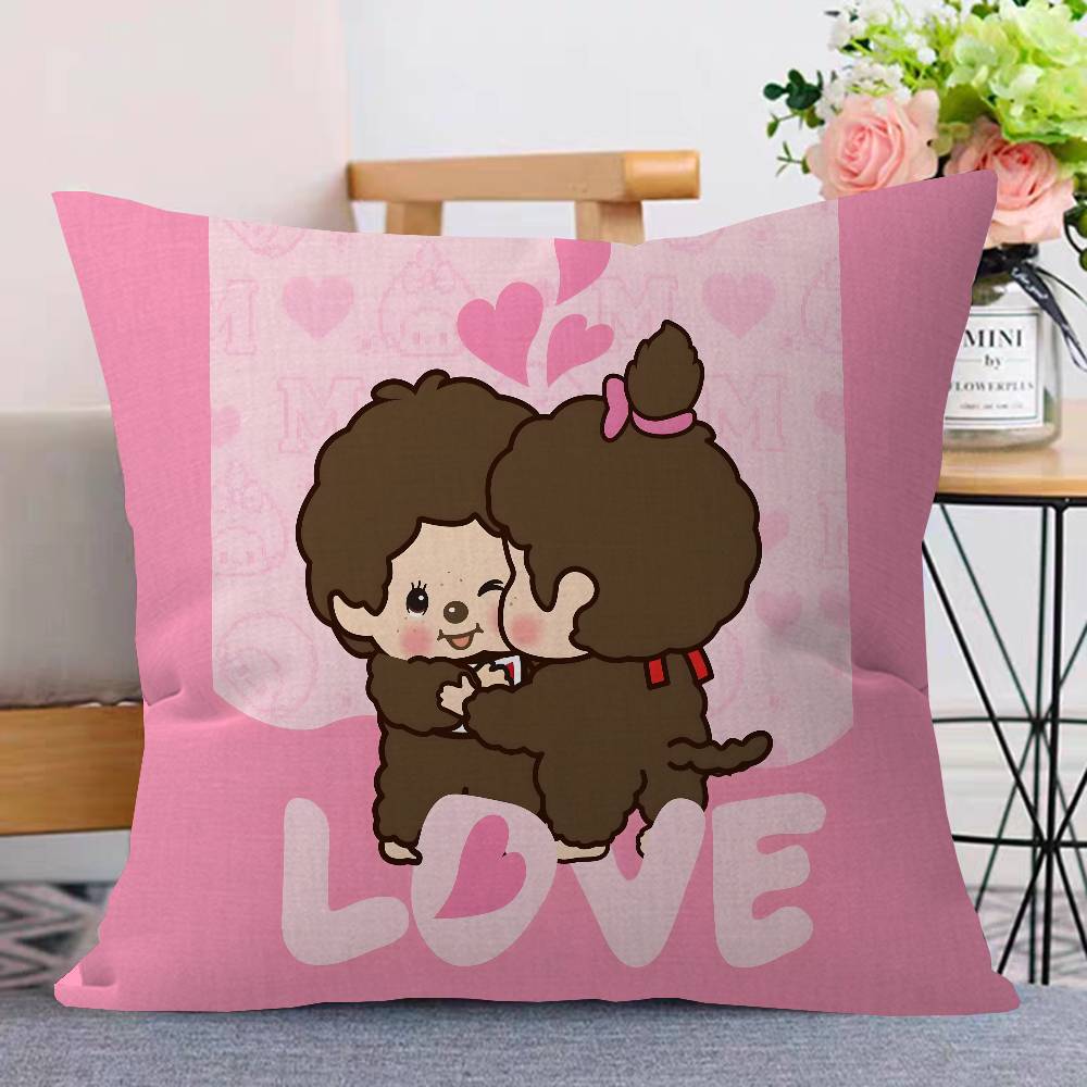 Anime M-Monchhichi Cushion Cover Car Throw Pillow Case For Sofa Car Christmas Gift 40x40cm 45x45cm