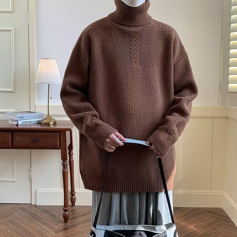 

Мужской черный свитер с высоким воротом — повседневный, свободный, универсальный, тяжелый трендовый трикотажный топ с оленьим мехом, гонконгский стиль, идеально подходит для осени/зимы XXXL кофейный