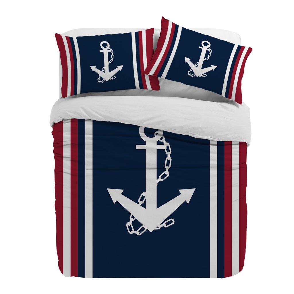 Vertical Blue Red Stripe White Anchor Duvet Cover With Pillow Case Custom 3pcs Bedding Set Quilt Cover Double Bed Home Textile