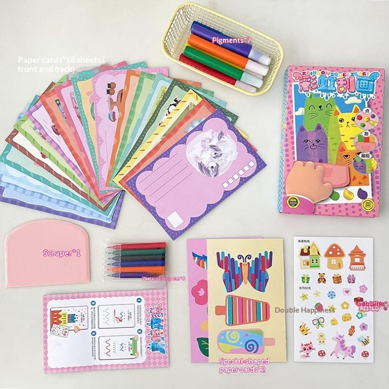 35Pcs Squeegee Art Kids Paint Kit, Diy Material Magic Reveal Rainbow Scratch Art Rainbow Scratch