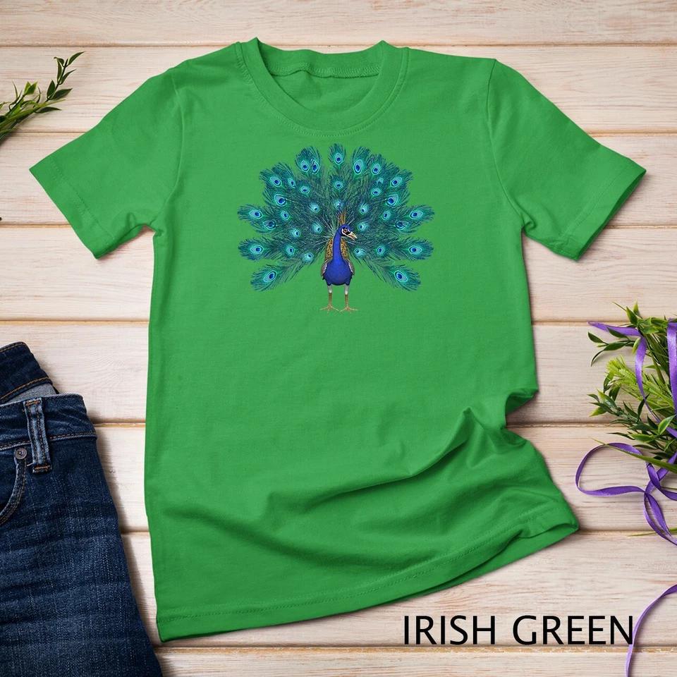 Blue Peacock Print T-Shirt Teal Feathers Clothes Unisex T-shirt 4 L