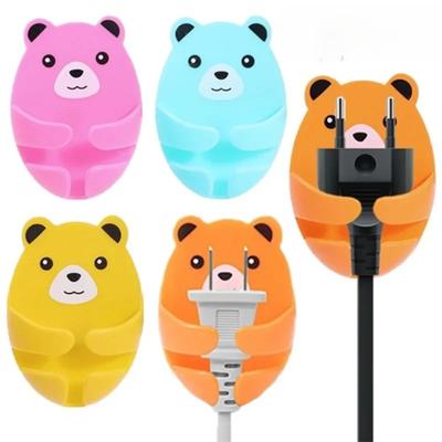 Cartoon Punch-free Wall Storage Hook Self-adhesive Multi-Purpose Bear Plug Bracket Cable Organizer Bathroom