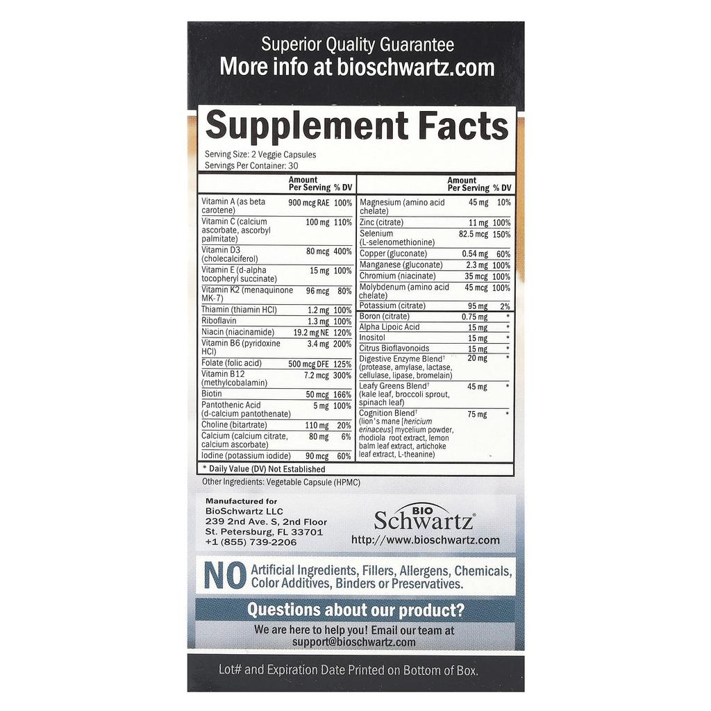 BioSchwartz Multivitamin for Men Over 50, 60 Veggie Capsules